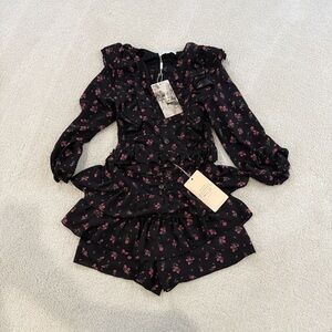 Hannah Banana Floral Print Ruffle Blouse and Skort